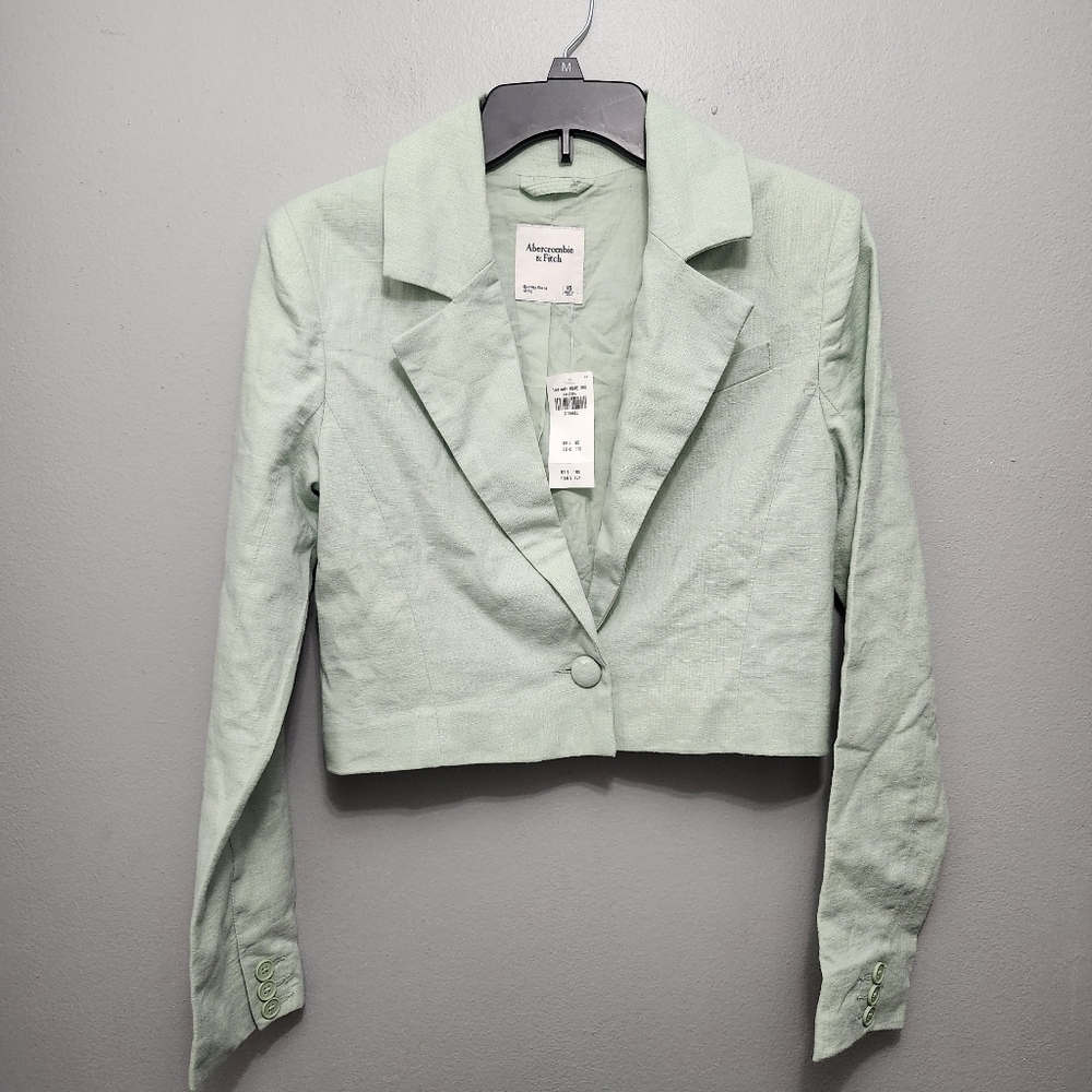 Abercrombie and Fitch women's cropped blazer jacket XS mint green new wi…